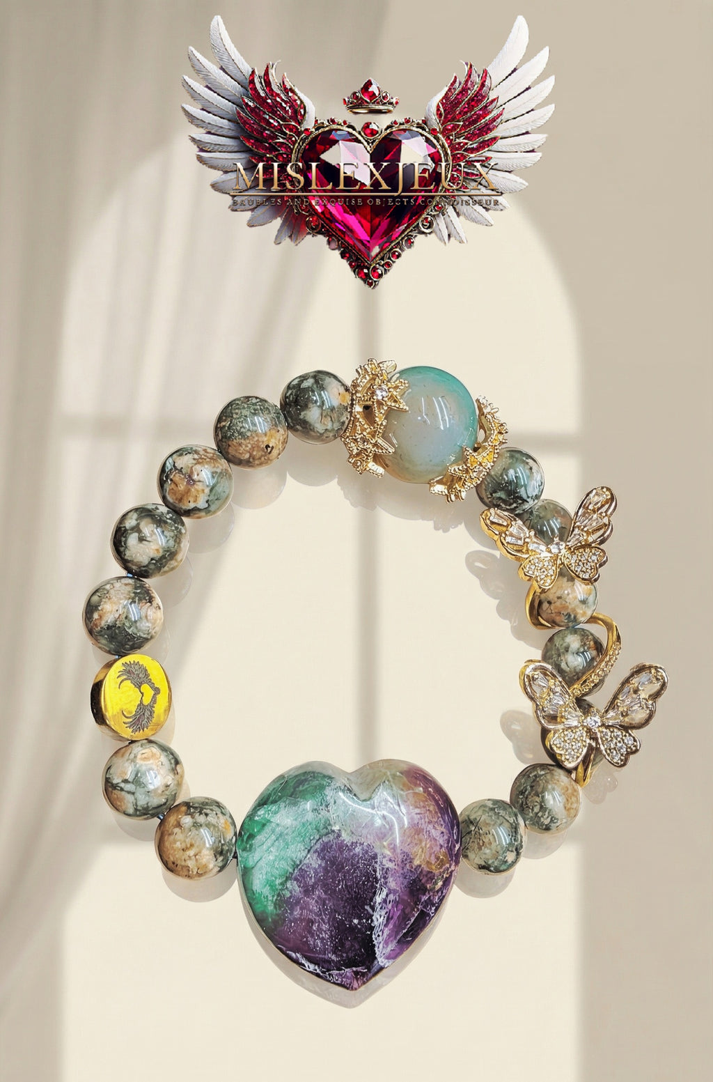 Green Sakura Agate w/ Fluorite and Green Yanyuan Agate Bracelet