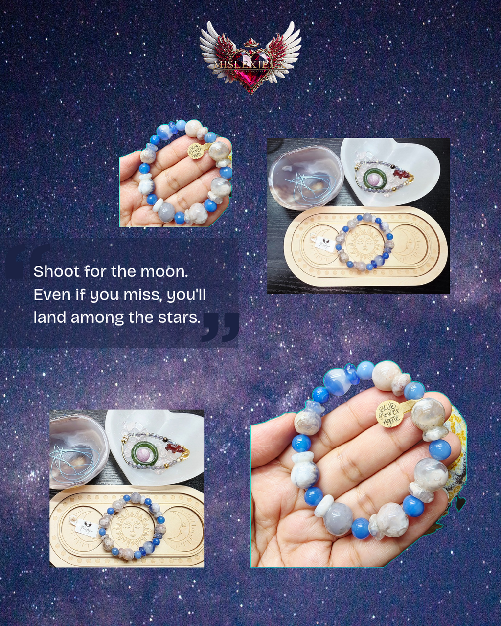Blue Flower Agate Money Bag Bracelet – Natural Stone Gemstone