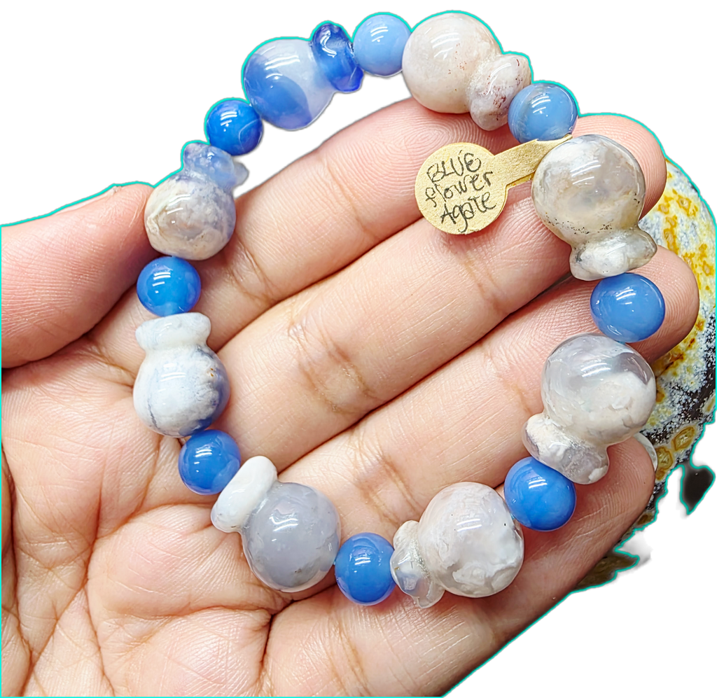 Blue Flower Agate Money Bag Bracelet – Natural Stone Gemstone