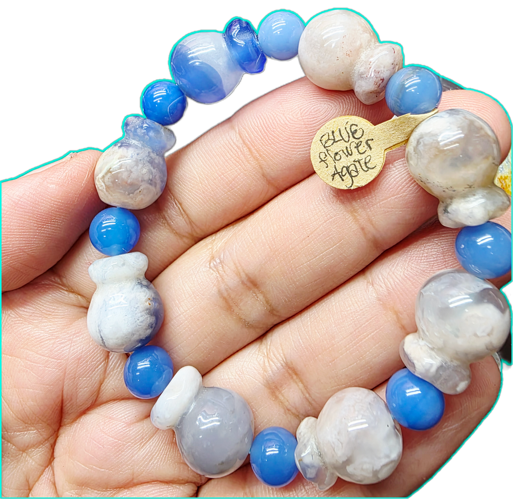 Blue Flower Agate Money Bag Bracelet – Natural Stone Gemstone