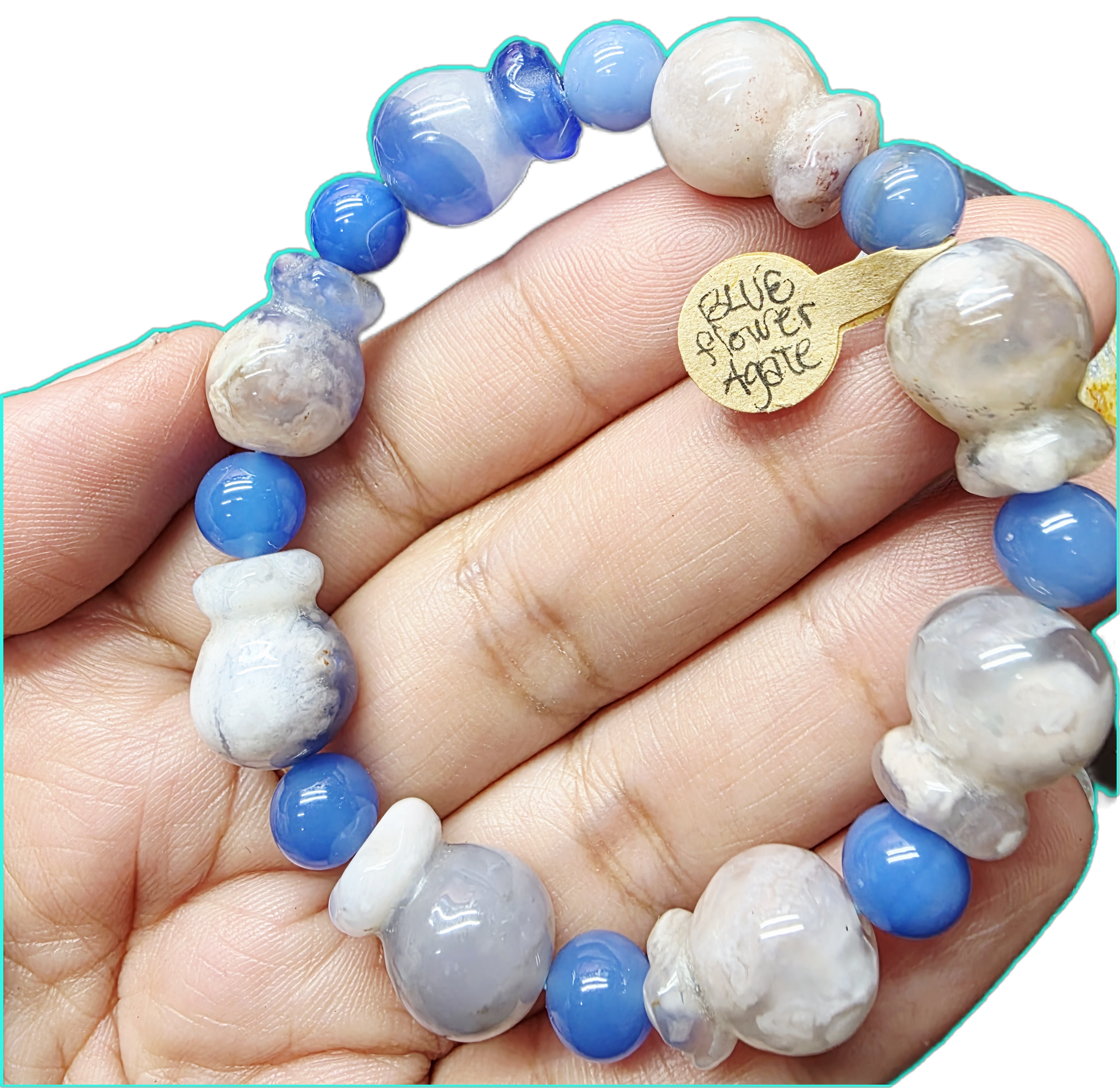 Blue Flower Agate Money Bag Bracelet – Natural Stone Gemstone