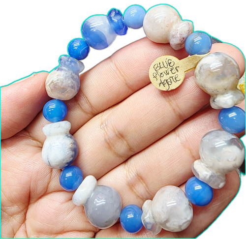 Blue Flower Agate Money Bag Bracelet – Natural Stone Gemstone