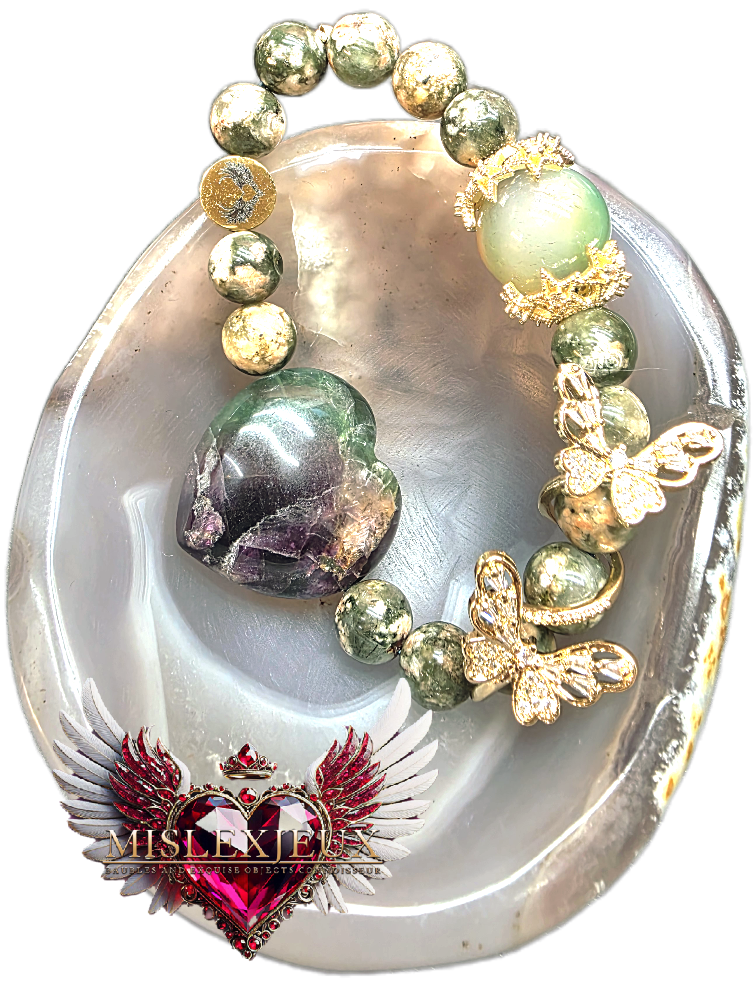 Green Sakura Agate w/ Fluorite and Green Yanyuan Agate Bracelet